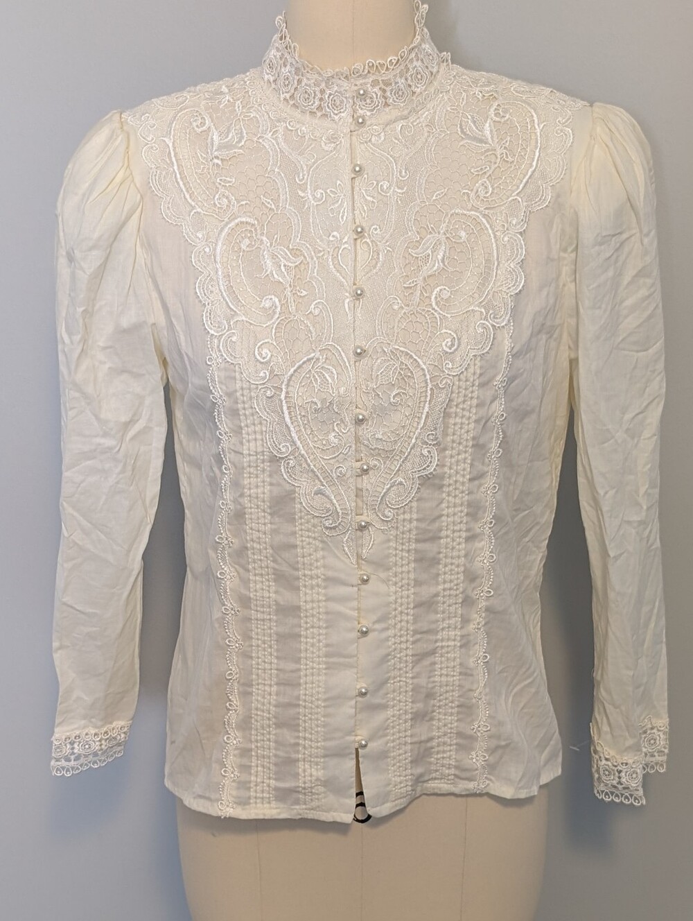 Scott McClintock Ivory Lace Button-Up Longsleeve Vintage Blouse‎ Size 4 New